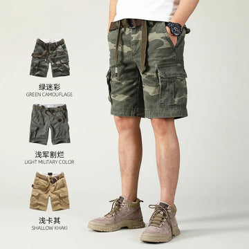 Aidase Camouflage Cotton Shorts with Belt for Men Heavyweight American Workwear Casual Half Pants Male Vintage Multi Pocket 2024 Summer aidase-shop